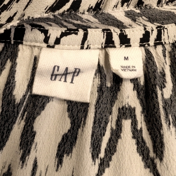 Gap Black Off White Patterned Cinched Waist Long Sleeve Dress Size Medium - Picture 9 of 11